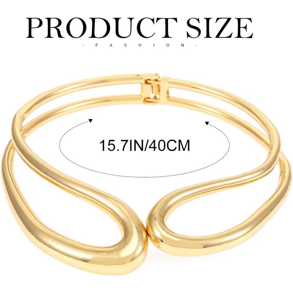 Elegant chunky gold alloy statement choker collar necklace for women - Picture 3 of 6